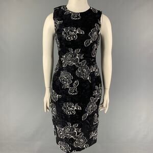 PRABAL GURUNG Size 10 Black Navy Silk Polyester Floral Sleeveless Dress